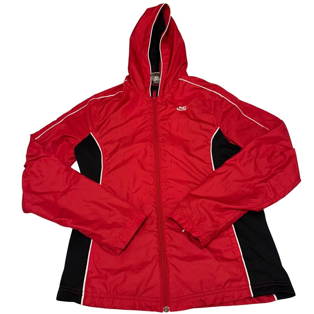 Vintage Nike Y2K Gray Tag Red Black Windbreaker Hooded Jacket Women Small 379455